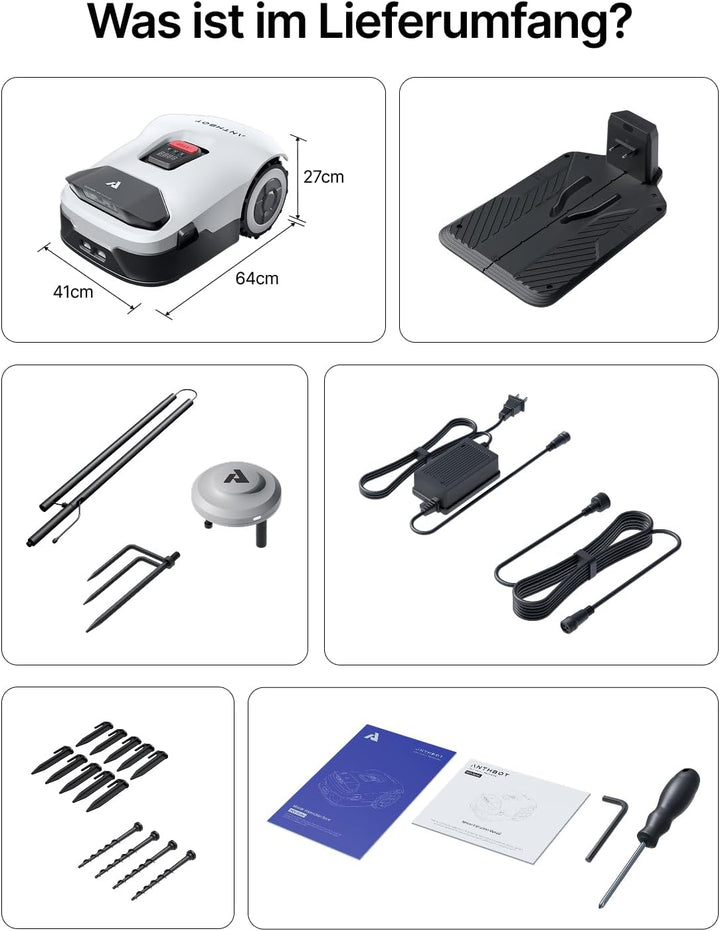 ANTHBOT Genie 1000 Mähroboter mit Einfacher Garage, Ohne Begrenzungskabel, RTK & 4-Kamera-Vision, KI