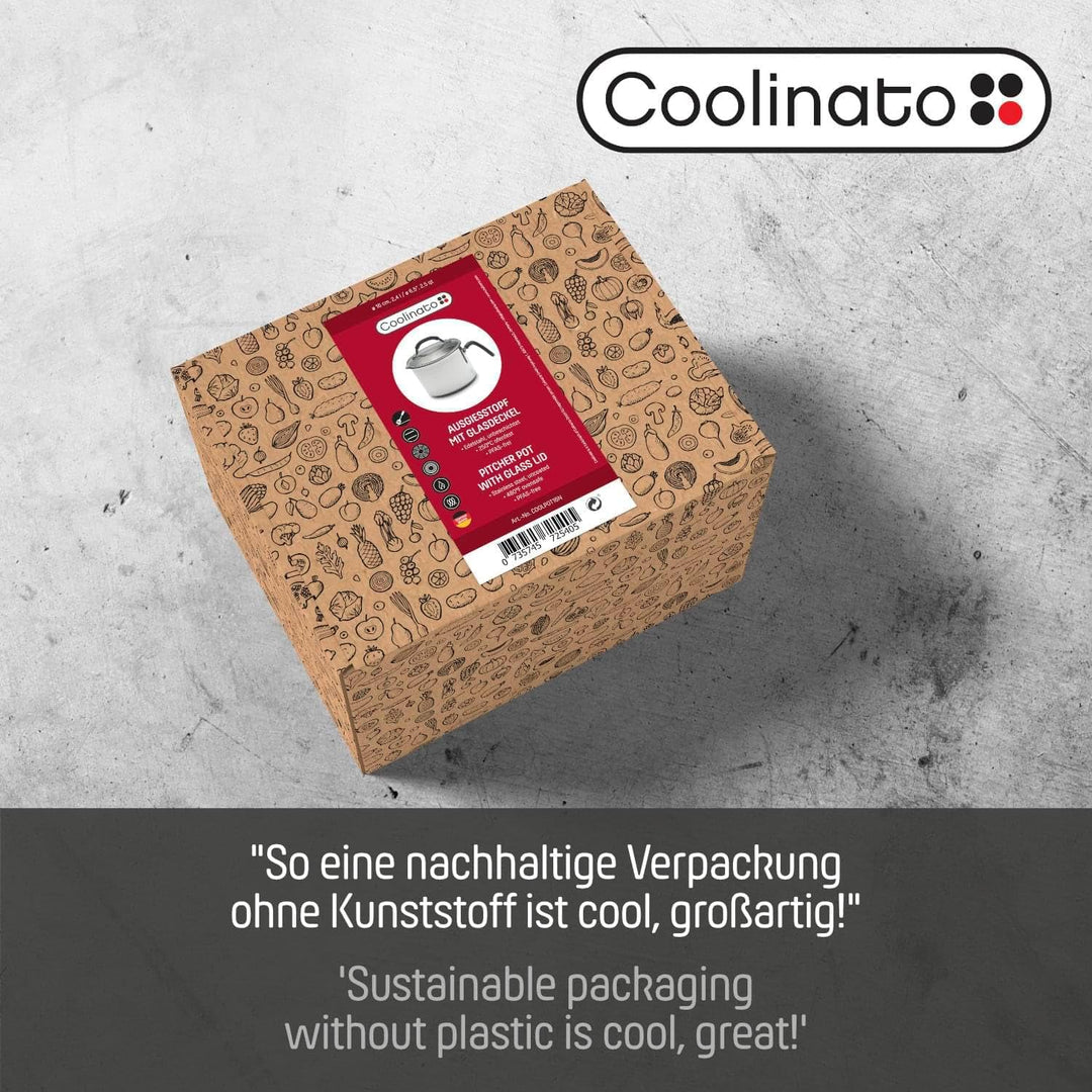 Coolinato - Milchtopf mit Ausgiesser und Glasdeckel I 16 cm, 2,4 Liter I Edelstahl Universaltopf für