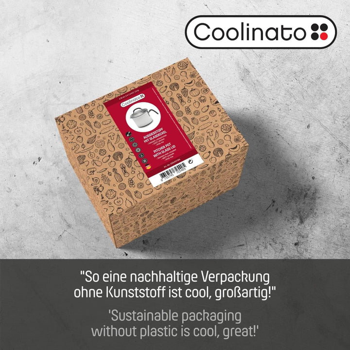 Coolinato - Milchtopf mit Ausgiesser und Glasdeckel I 16 cm, 2,4 Liter I Edelstahl Universaltopf für