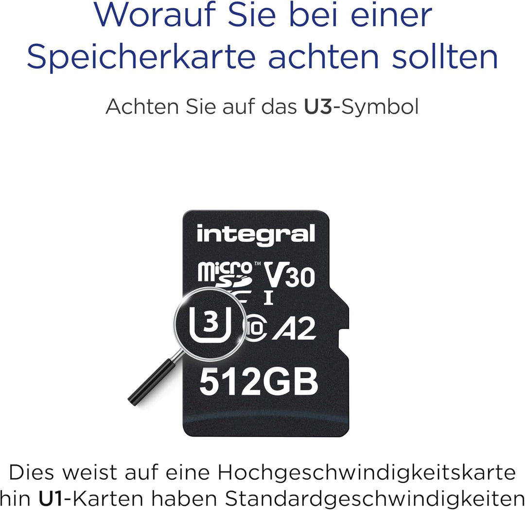 Integral 512GB Micro SD Karte 4K Video Premium High Speed Speicherkarte SDXC bis zu 100MB/s Lesegesc