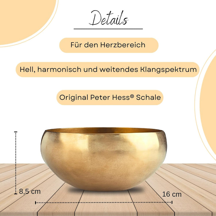 Peter Hess Therapieklangschale Kleine Herzschale (16 cm, 600 g) mit Filzschlägel und Filzuntersetzer