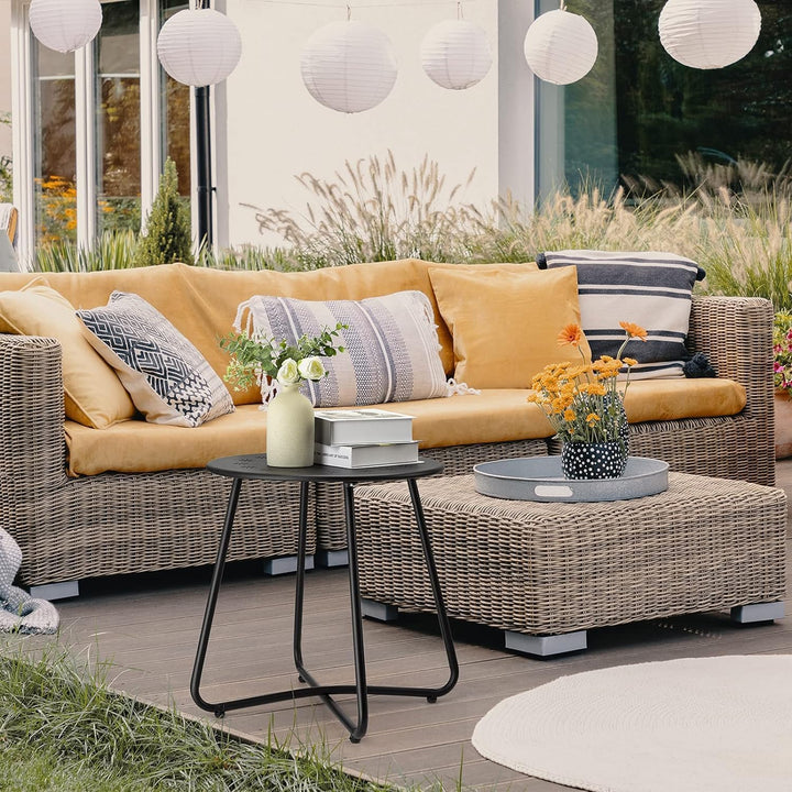 danpinera Outdoor Beistelltische mit Blumenausschnitten, Kleiner Runder Gartentisch, Wetterfester St