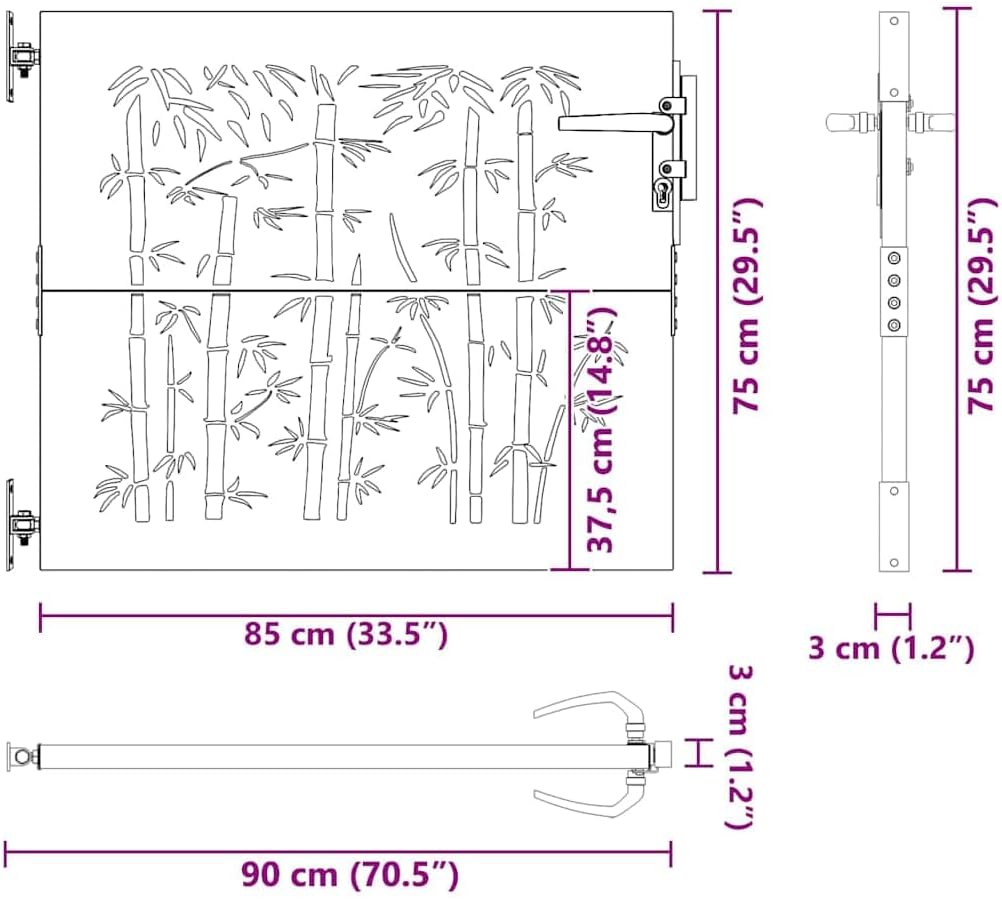 vidaXL Gartentor, Gartentür mit Bambus-Design, Abschliessbar Hoftor Eingangstor für Garten Terrasse,