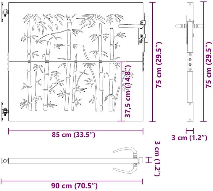 vidaXL Gartentor, Gartentür mit Bambus-Design, Abschliessbar Hoftor Eingangstor für Garten Terrasse,