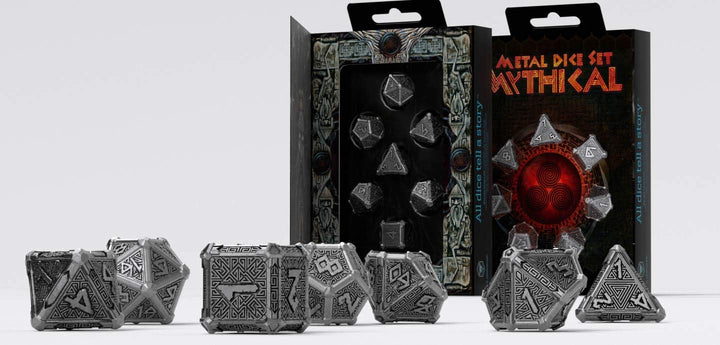 Q WORKSHOP Metal Mythical 7 Polyhedral Ornamented Dice Set Mythical 7 Polyhedral Pieces, Mythical 7