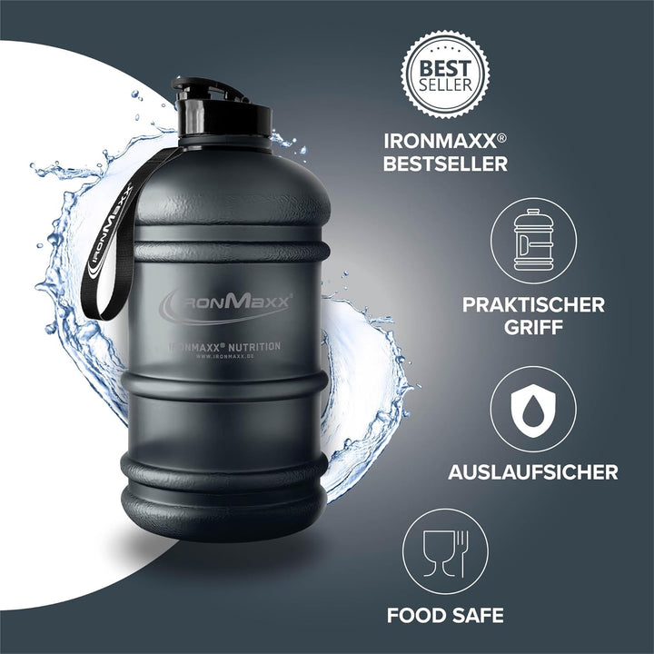 IronMaxx Water Gallon - Frosted Deep Black 2200ml | BPA & DEHP frei | auslaufsichere Trinkflasche mi