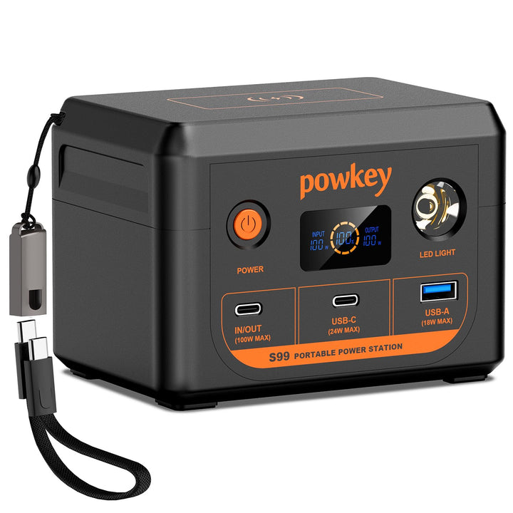 POWKEY Tragbare Powerstation, 30000mAh Laptop Powerbank 96Wh LiFePO4 Akku, Solar Power Station mit 1