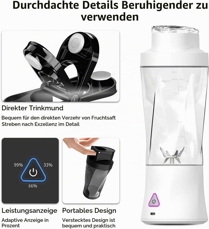 Smoothie Maker to Go, 700ml Tragbarer Mixer, Portable Blender mit 6-Klingen Edelstahl, Mini Mixer fü