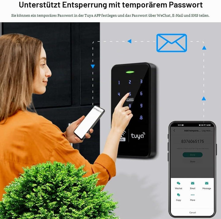 FUSYTULY WiFi Tuya Zugangskontrolle Tastatur IP68 Wasserdicht RFID Access Controller 125KHz 13.56MHz