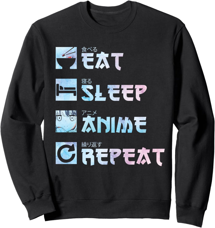 Eat Sleep Anime Repeat Shirt – Watercolor Style Anime Merch Sweatshirt