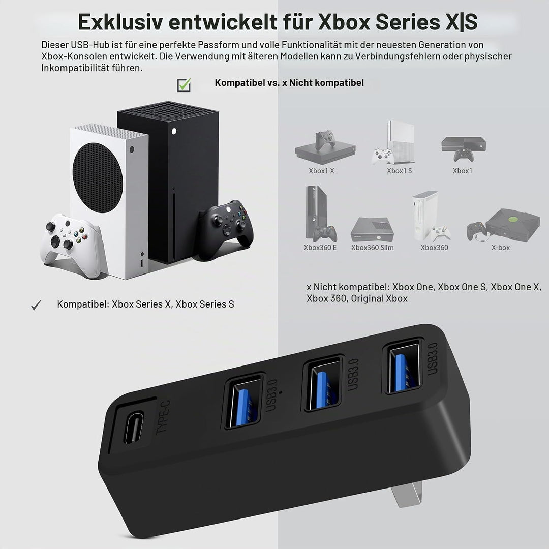 3.0 USB-Hub für Xbox Series X &amp; S, Joso 4-Port-USB-Erweiterung mit Typ-C, kompatibel mit Xbox Series