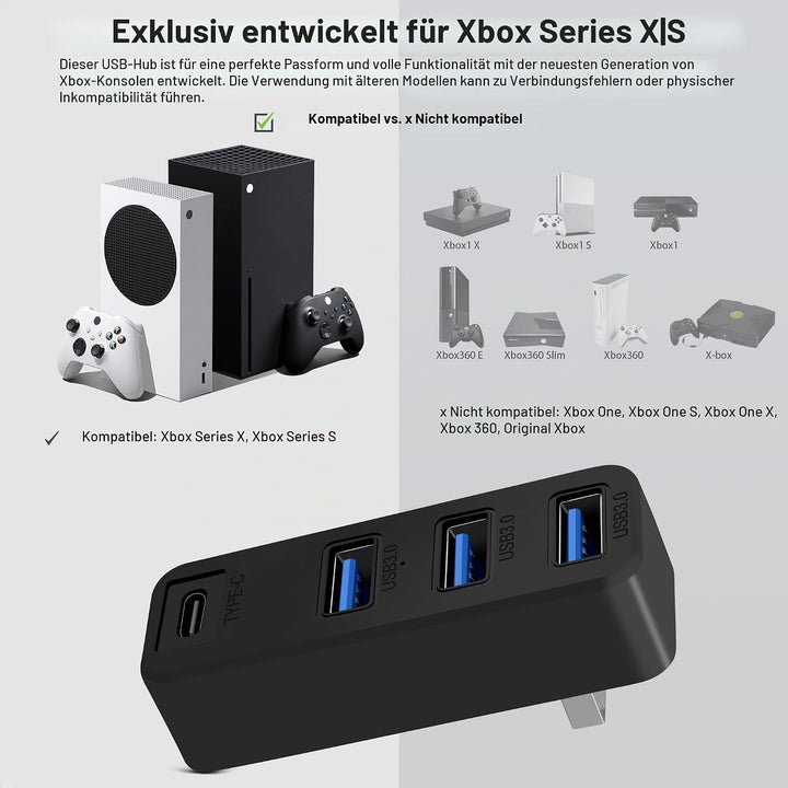 3.0 USB-Hub für Xbox Series X &amp; S, Joso 4-Port-USB-Erweiterung mit Typ-C, kompatibel mit Xbox Series