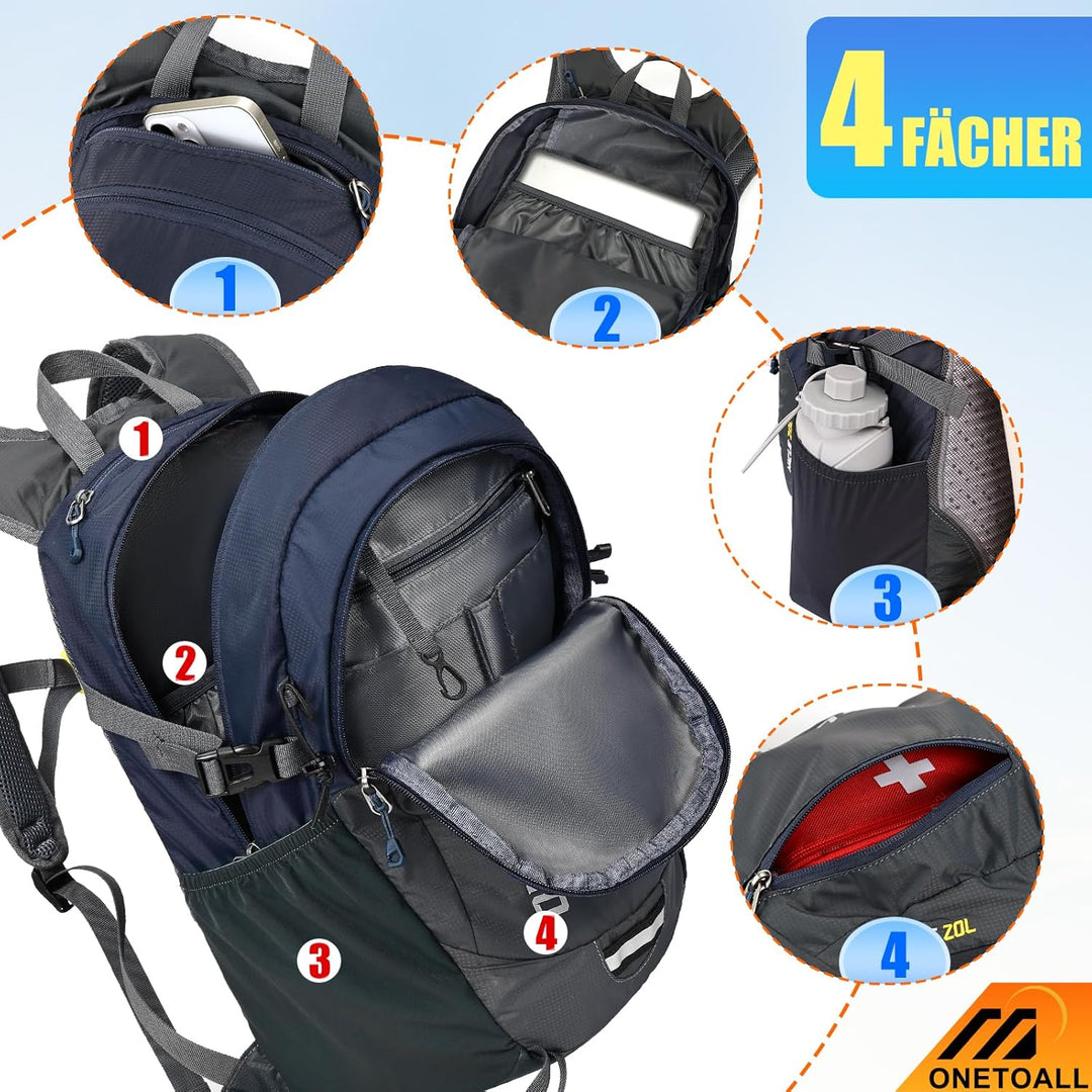 Diebstahlsicherer Wanderrucksack Damen 20L, Leichter Tagesrucksack Herren Klein, Wasserdichter Fahrr