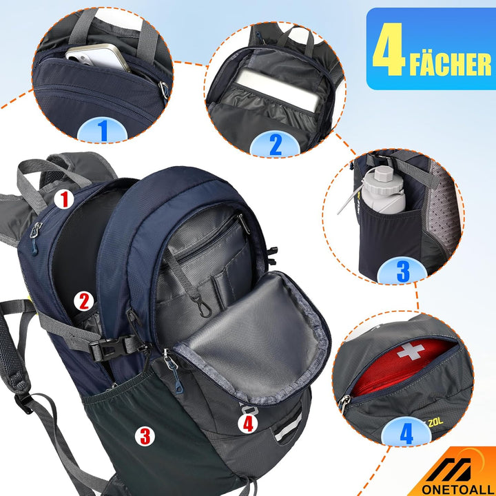Diebstahlsicherer Wanderrucksack Damen 20L, Leichter Tagesrucksack Herren Klein, Wasserdichter Fahrr