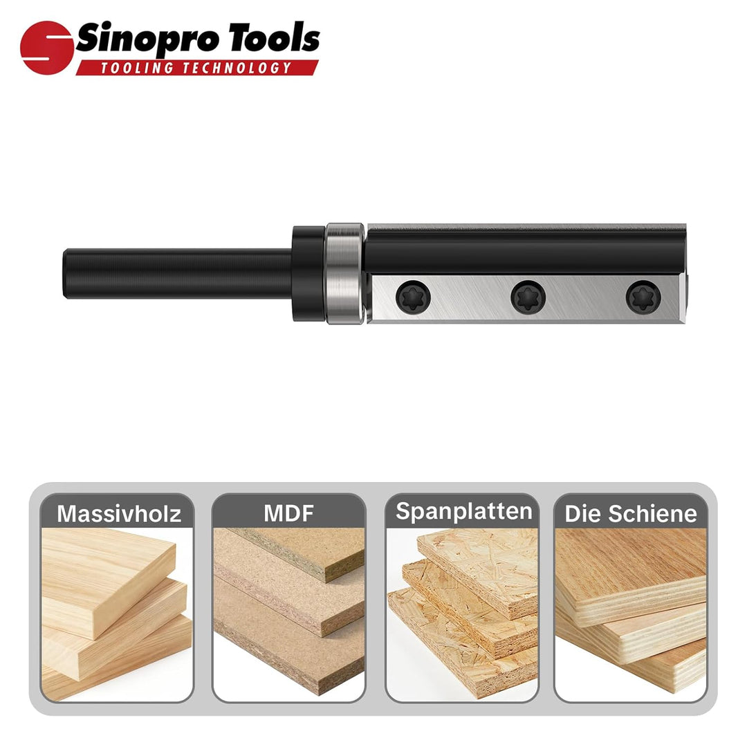 Sinoprotools Wendeplatten Bündigfräser HW – 8 mm Schaft, 16 mm Schneidendurchmesser, 50 mm Schneiden