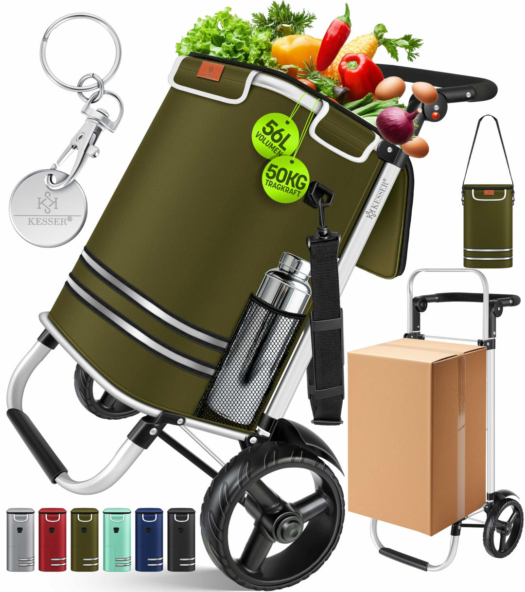 KESSER® Einkaufstrolley klappbar mit 56L Kapazität und belastbar bis 50kg | 3in1 Trolley Sackkarre &