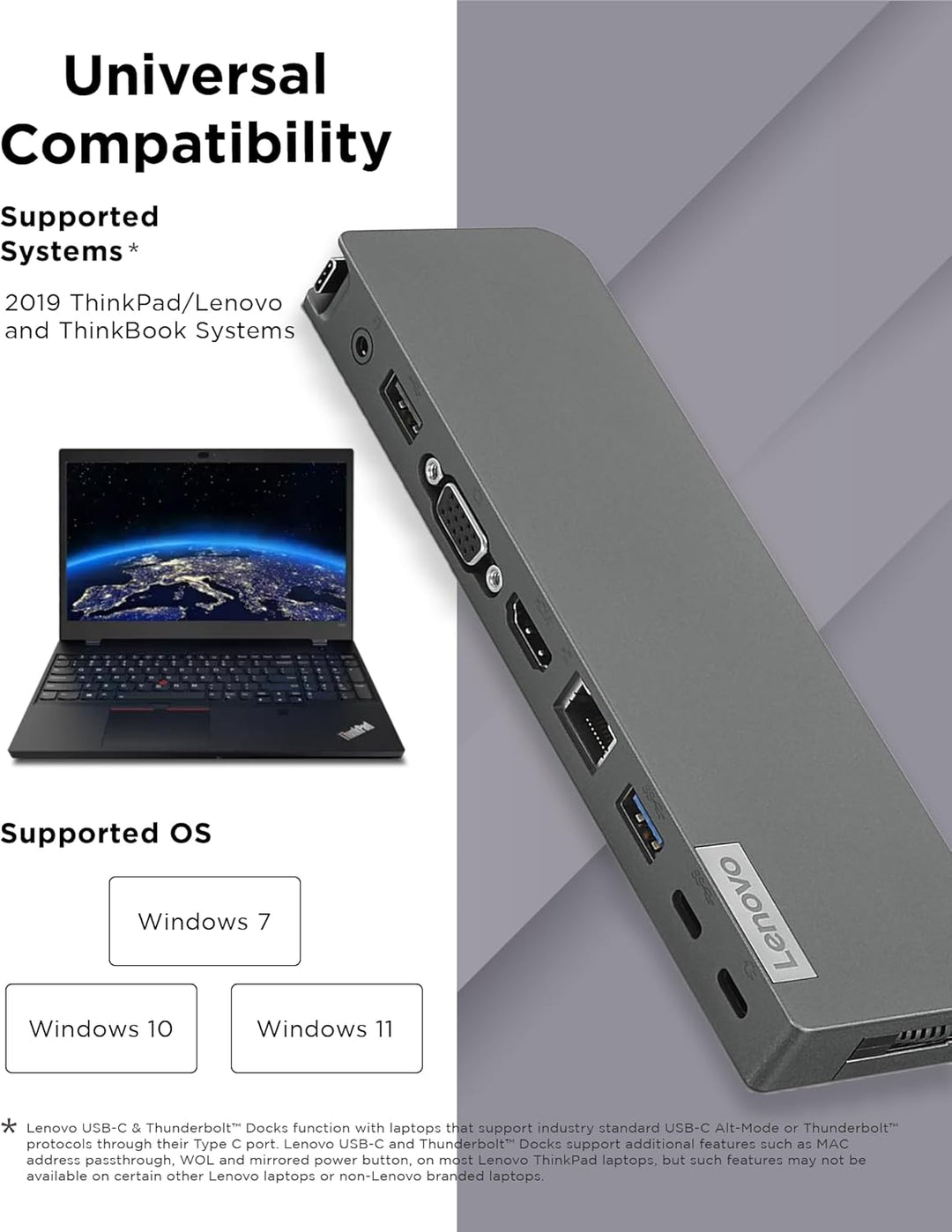 Lenovo USB-C Mini-Dock, 7-in-1 tragbare Dockingstation mit HDMI, VGA, USB-C, USB 3.1, USB 2, 3,5 mm