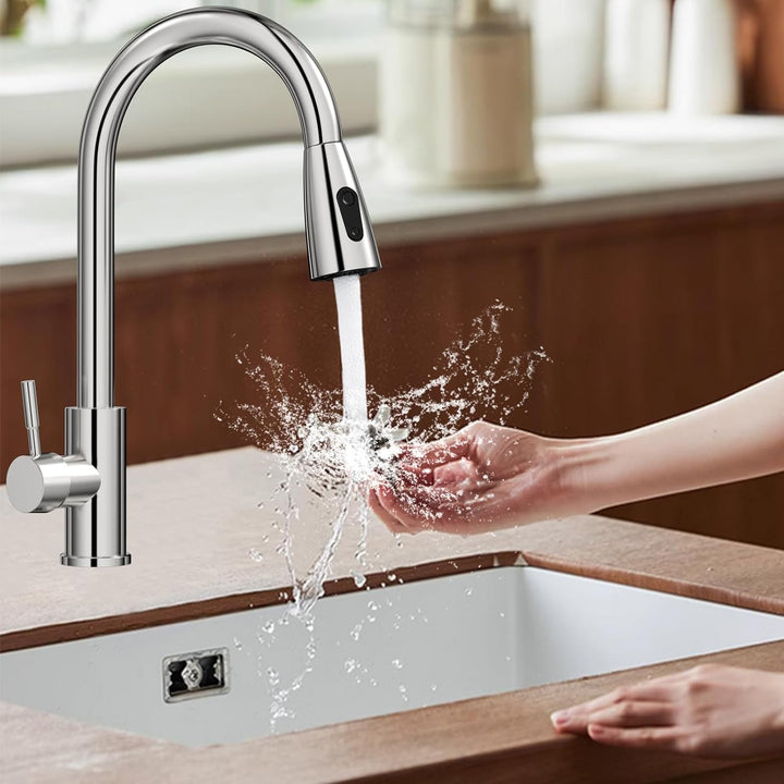 Wasserhahn Küche, Küchenarmatur Ausziehbar, Mischbatterie mit 360° Schwenkbar, Edelstahl Einhebel Sp