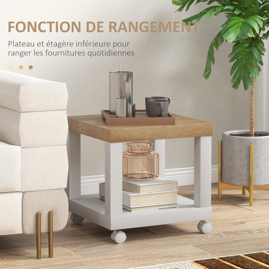 HOMCOM Beistelltisch, rollbar, moderner Couchtisch mit offenem Regal, für Wohnzimmer, Schlafzimmer o