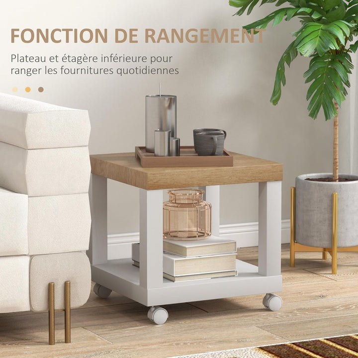 HOMCOM Beistelltisch, rollbar, moderner Couchtisch mit offenem Regal, für Wohnzimmer, Schlafzimmer o