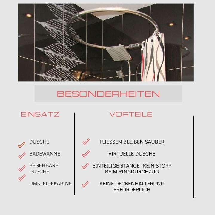 Ekershop Alu Ringstange Chrom Glänzend RUND Ø 80 cm Duschvorhangstange Winkelstange für Duschvorhang