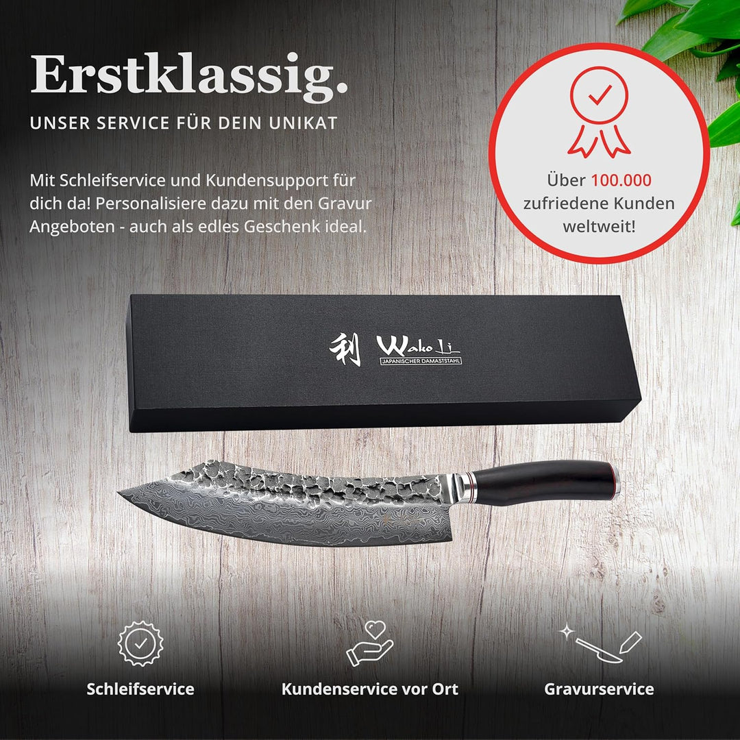 Wakoli EBO Damastmesser Blockmesser 25 cm Klinge scharfes Küchenmesser aus 67 Lagen Damaststahl mit