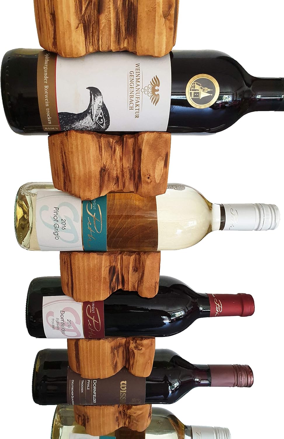 Wood & Wishes – Rustikaler Weinständer, Weinregal, Weinhalter aus massivem Holz; gefertigt in Handar
