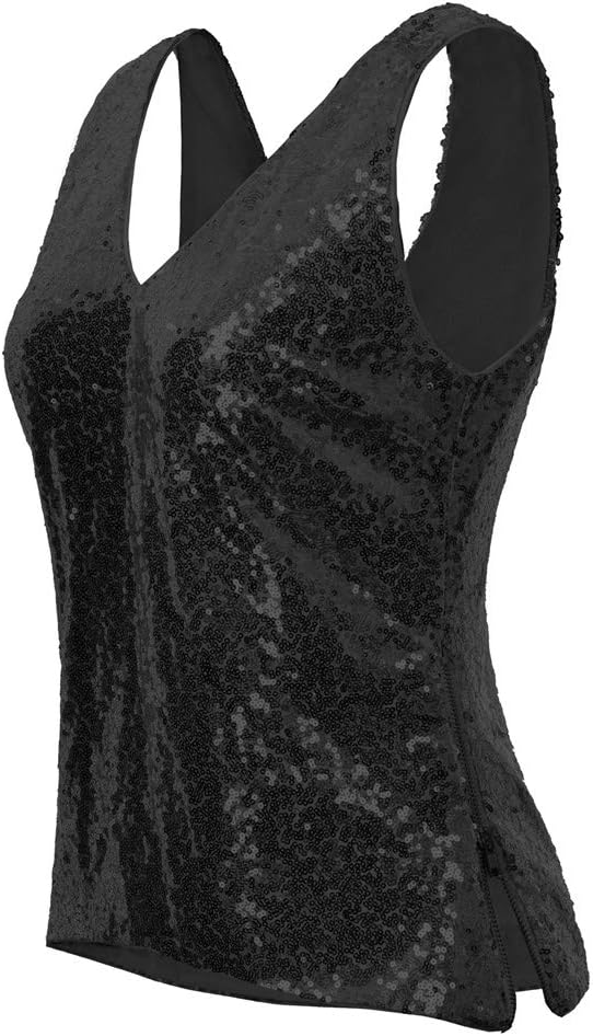 GRACE KARIN Damen Pailletten Tops Sparkle Shimmer Weste Ärmellos V-Ausschbitt U-Back Side Split Blus
