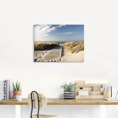 Artland Leinwandbild Wandbild Bild auf Leinwand 80x60 cm Wanddeko Strand Meer Maritim Düne Gräser No