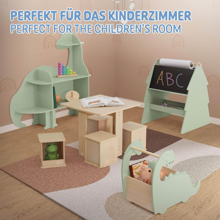 Joyz Kinderregal 3 Ebenen, Dinosaurier, Spielzeugregal Holz mit offenen Regalen, 110x31x110 cm, Büch