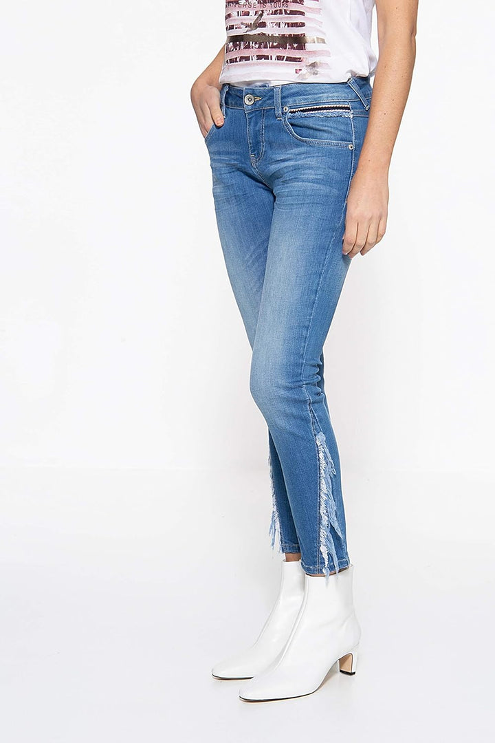 ATT Jeans Damen Slim Fit Jeans Mit Fransenaufsatz Am Unterschenkel Slim Fit Jeans Leoni 32W / 27L Bl