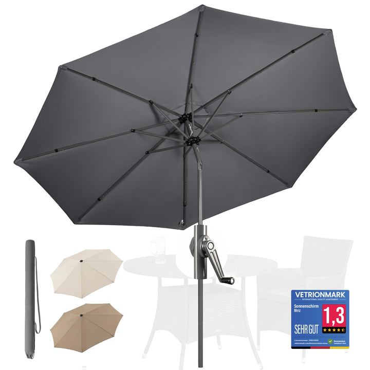 4smile Sonnenschirm 300 cm, mit Kurbel – grosser Sonnenschirm Balkon für die Terrasse, mit UV 50+ Sc