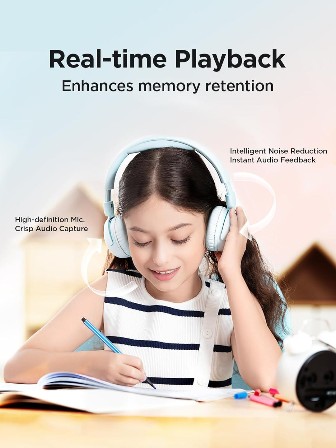 1MORE HQ20 Bluetooth Kopfhörer Kinder, Leicht-Kopfhörer Kabellos mit 75/85/90dB Lautstärkegrenze, 65