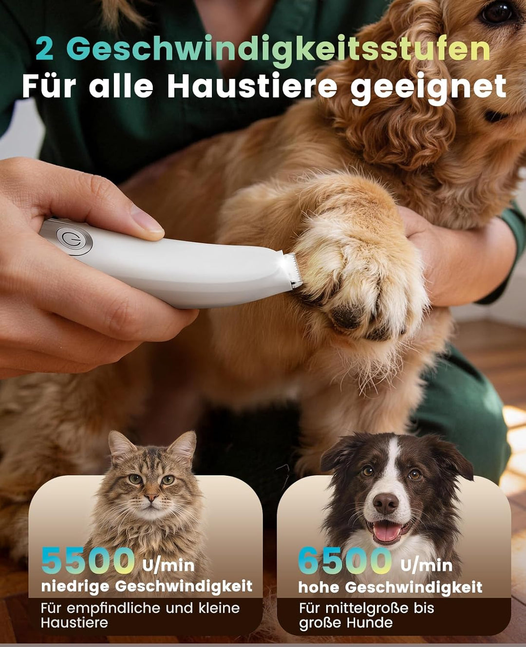 oneisall Pfotentrimmer für Hunde Extra Leise mit LED-Licht,Schermaschine Katze Hundepfoten Trimmer d