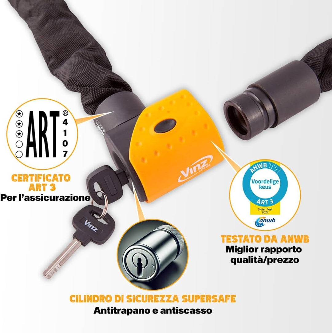 VINZ Jannu Kettenschloss ø10mm | ART 3 Zertifikat | Schloss für Roller E-Scooter Motorrad Moped E-Bi