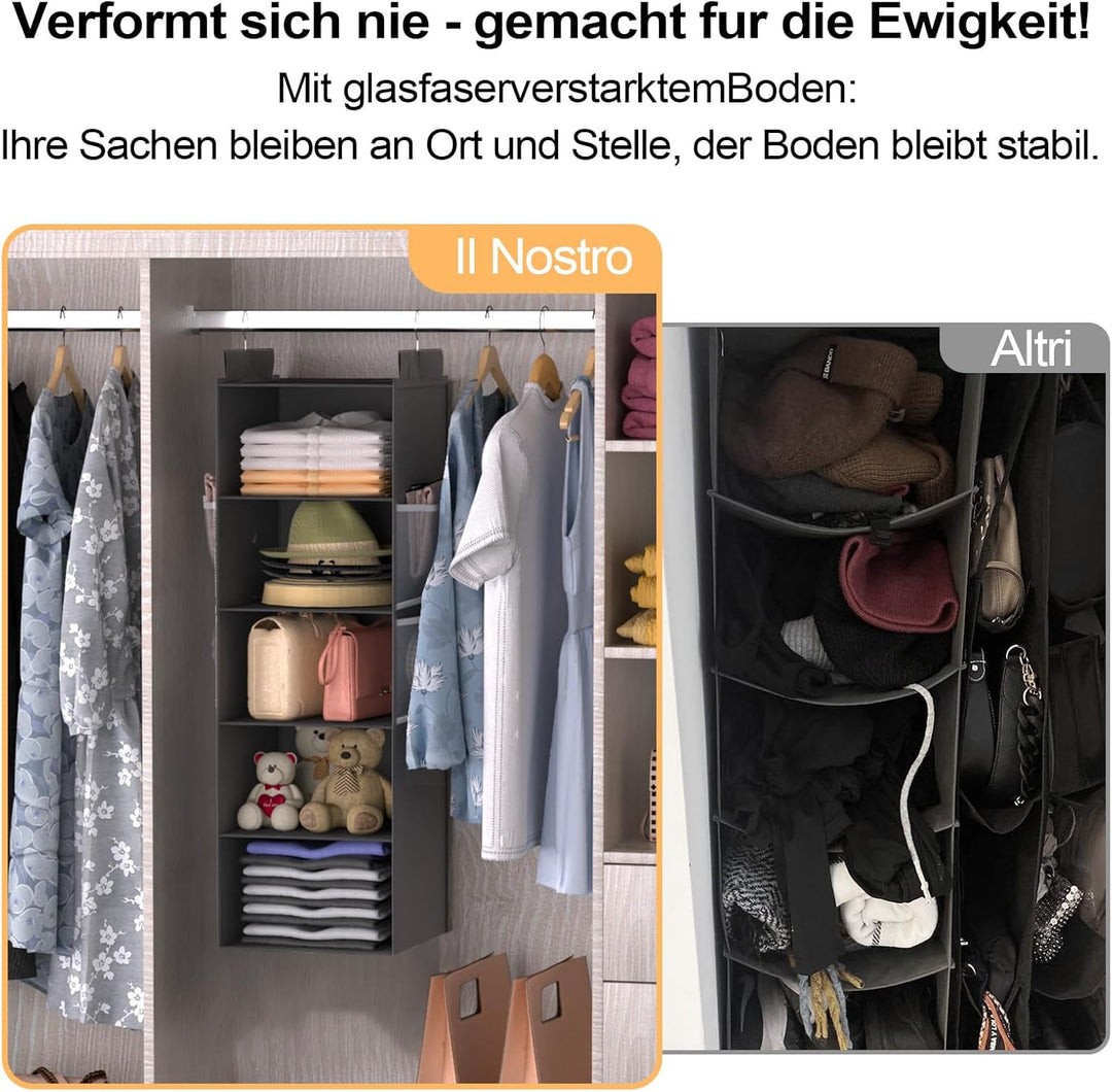 Extra Tiefer Hängeorganizer Schrank | Kleiderschrank Organizer mit 5 Fächern | Mesh-Taschen | Stabil