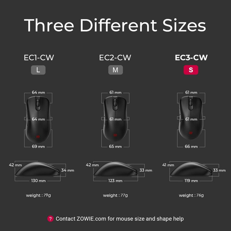 BenQ - Zowie EC3-CW Kabellose Ergonomische Esports Gaming Maus, Verbesserter Empfänger, Mausrad mit