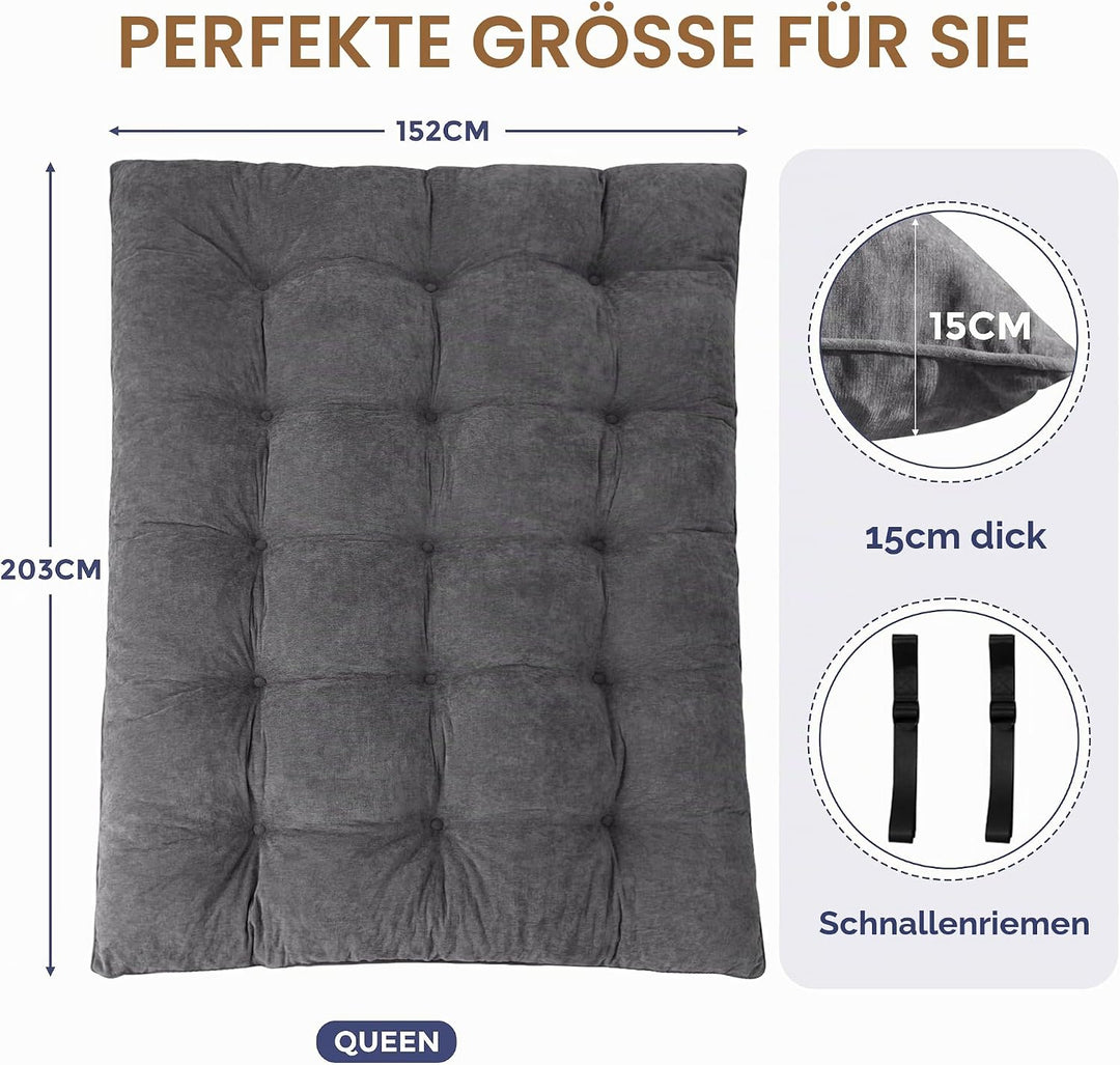 MAXYOYO Futon Matratze, Chenille-Stoff, 15cm Dick Bodenmatratze Verwendbar als Schlafsofa, Geknöpft