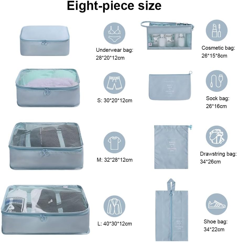 OSDUE Koffer Organizer Set 8-teilig, Packing Cubes, Wasserdichte Reise Kleidertaschen, Packtaschen f