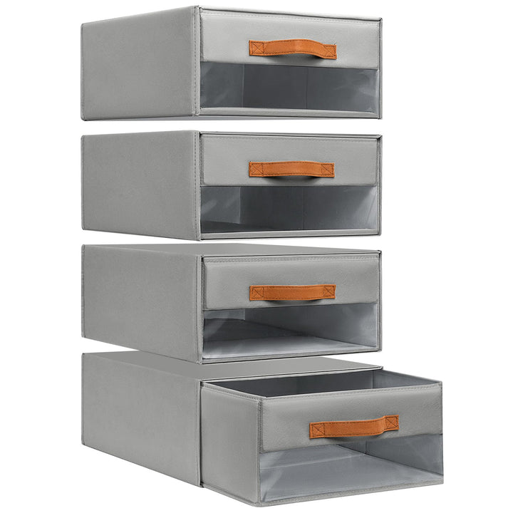 DIMJ Schubladen Ordnungssystem Schubladenboxen - 4er Set Aufbewahrungsbox Faltboxen mit Fenster 40 x