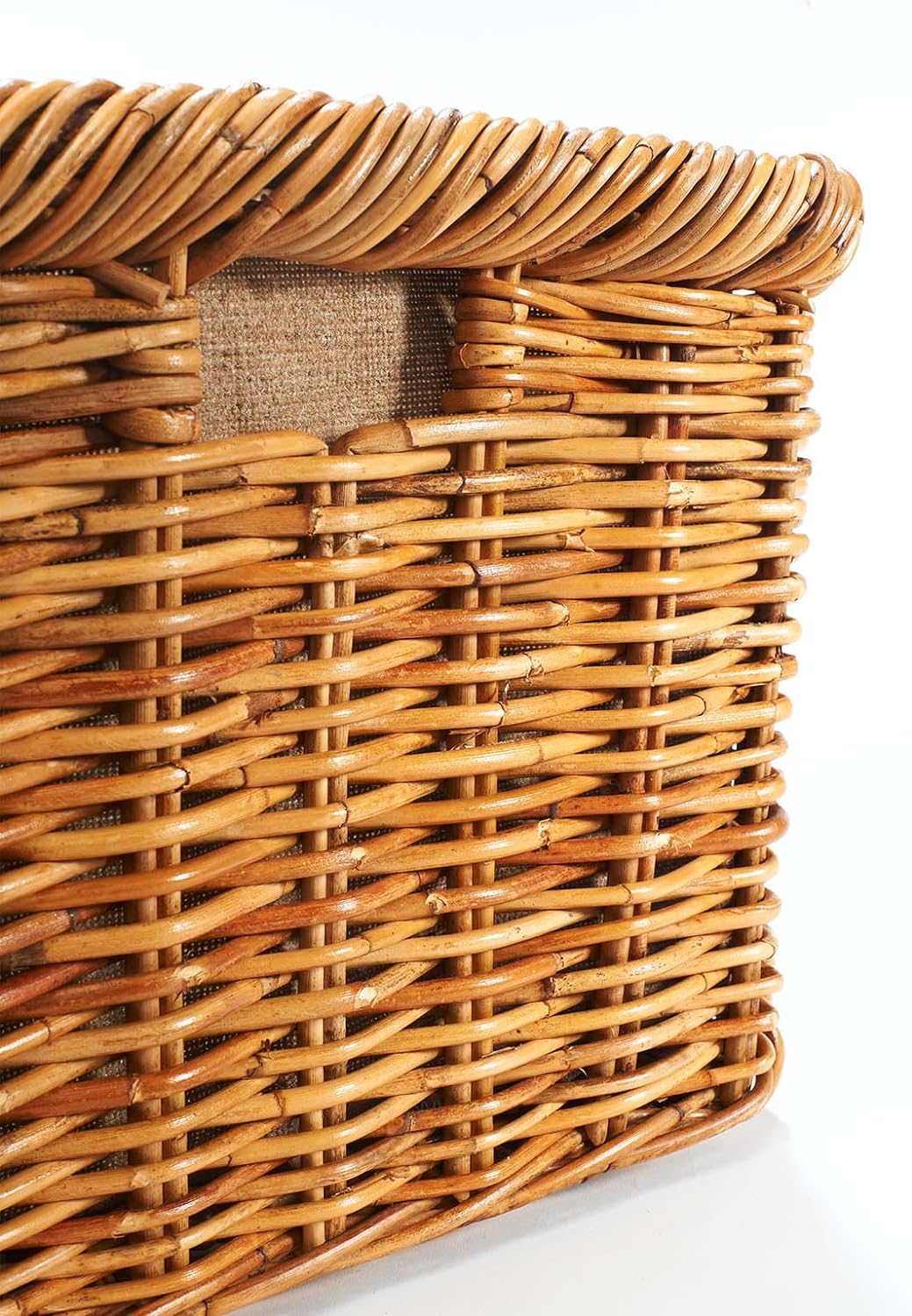 Holztrage Holzkorb für Kaminholz - Rattan Lacak mit abnehmbarem Leinenstoff Braun