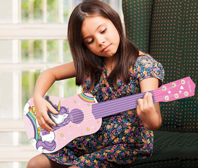 Lexibook erste Gitarre Einhorn für Kinder, 6 Nylonsaiten, 53 cm, Anleitung inklusive, Rosa/Blau, K20