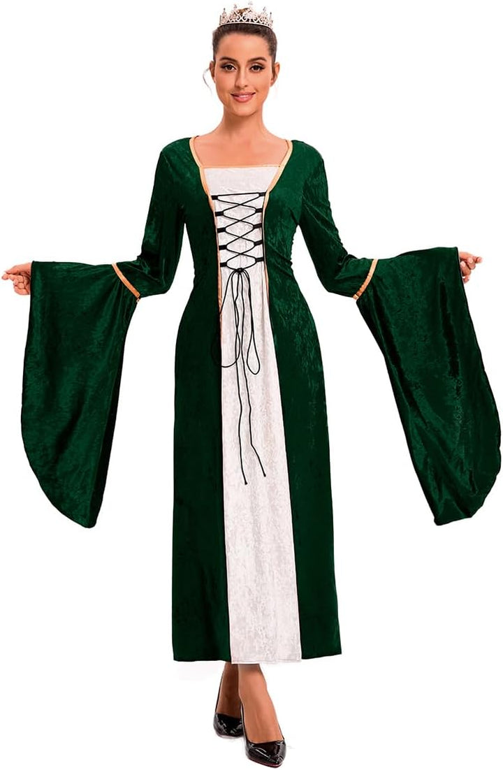 Damen Retro Mittelalter Kleid mit Trompetenärmel, Mittelalterliche Viktorianischen Königin Kleider R