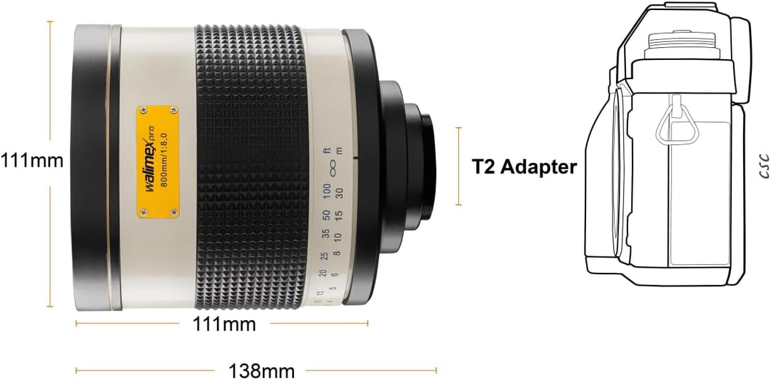 Walimex Pro 800mm 1:8,0 CSC Spiegelobjektiv für Canon M Objektivbajonett, weiss (manueller Fokus, fü