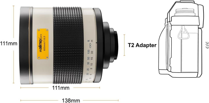 Walimex Pro 800mm 1:8,0 CSC Spiegelobjektiv für Canon M Objektivbajonett, weiss (manueller Fokus, fü