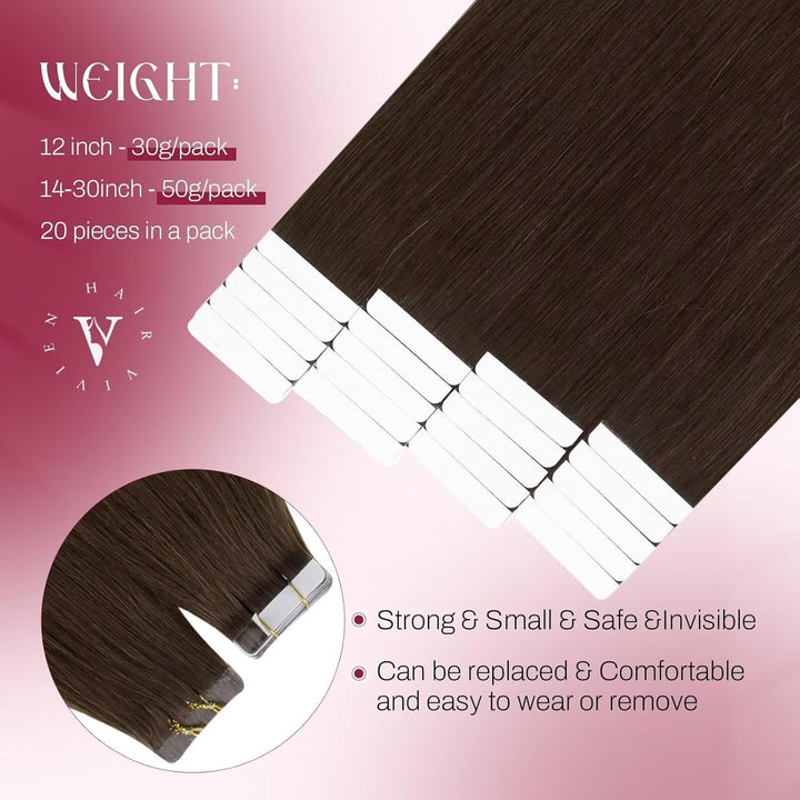 Vivien Mittelbraun Echthaar Extensions Tape in 50cm Invisible Tape in Extensions Echthaar Braun Natü