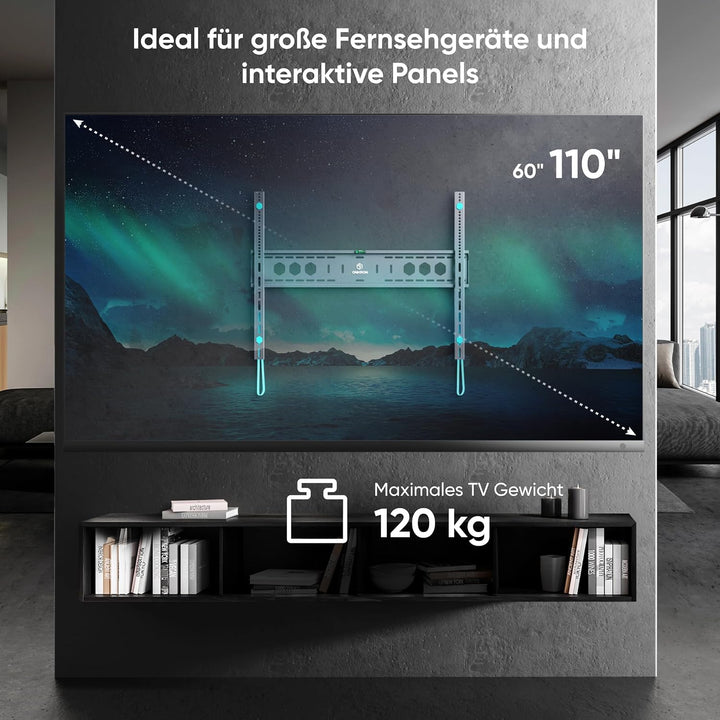 ONKRON TV Wandhalterung flach für 60-110 Zoll Fernseher bis zu 120 kg, Ultra Slim Wandhalterung Fern