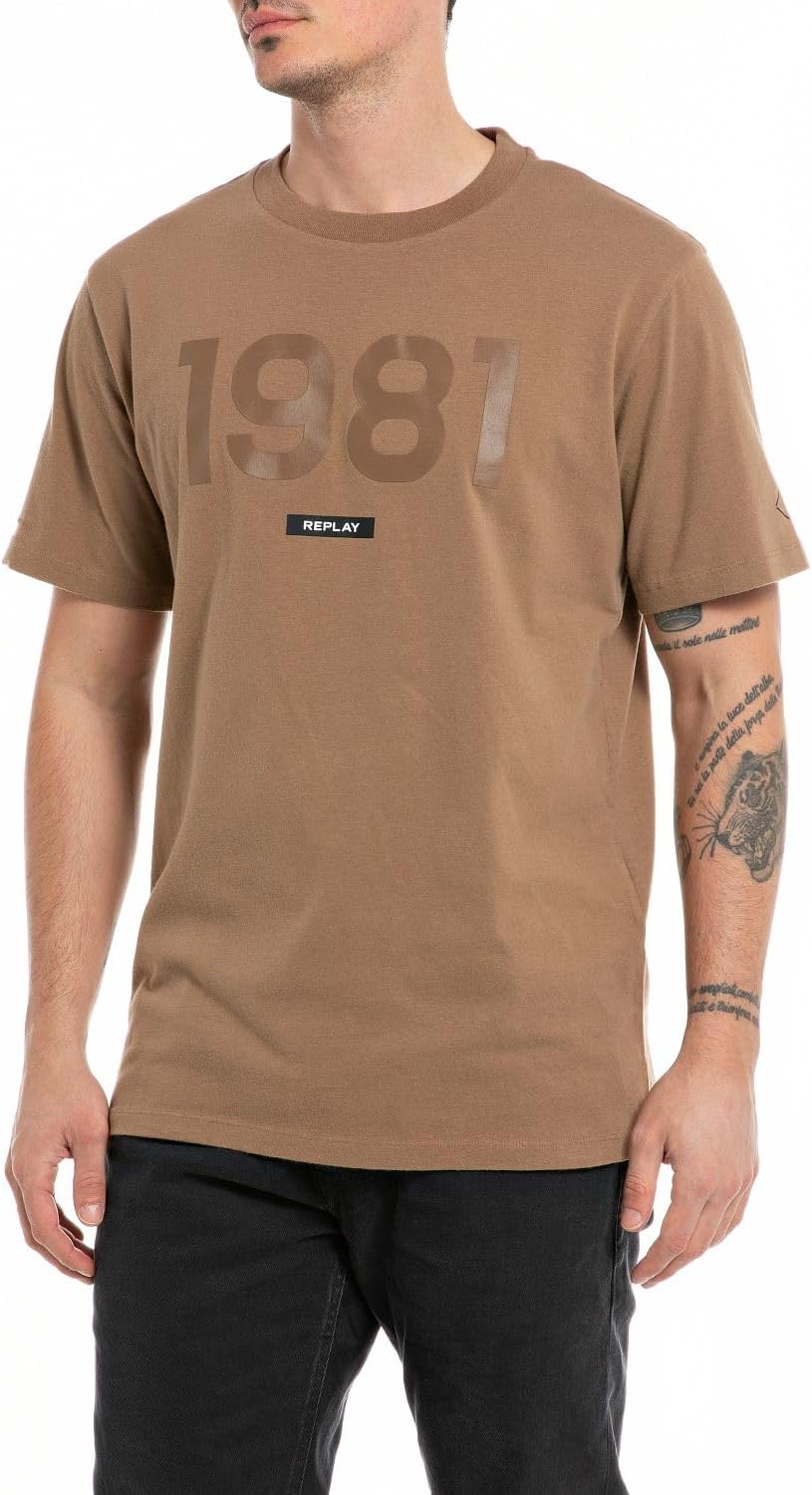 Replay Herren T-Shirt Kurzarm Rundhalsausschnitt mit Logo XS Safari 989, XS Safari 989