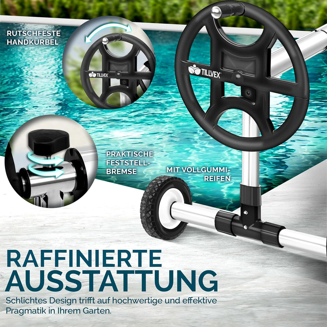 tillvex Pool Aufroller Premium 3-5,70 m mit Vollgummireifen | Aufrollsystem für Solarfolie | Aufroll