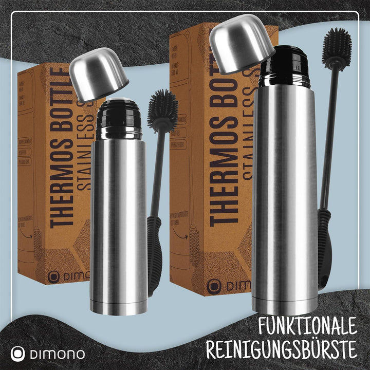 Edelstahl Thermosflasche mit Becher & Bürste; Thermoskanne Doppelwandige Isolierkanne; Auslaufsicher